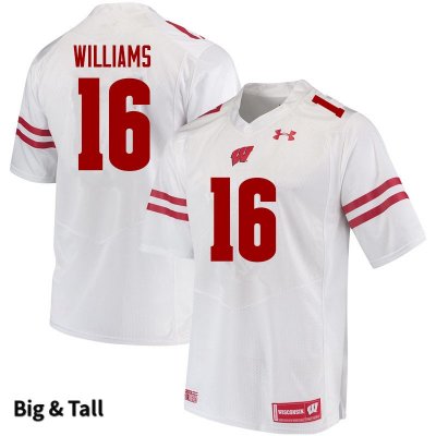 Men's Wisconsin Badgers NCAA #16 Amaun Williams White Authentic Under Armour Big & Tall Stitched College Football Jersey MB31Z88ZJ